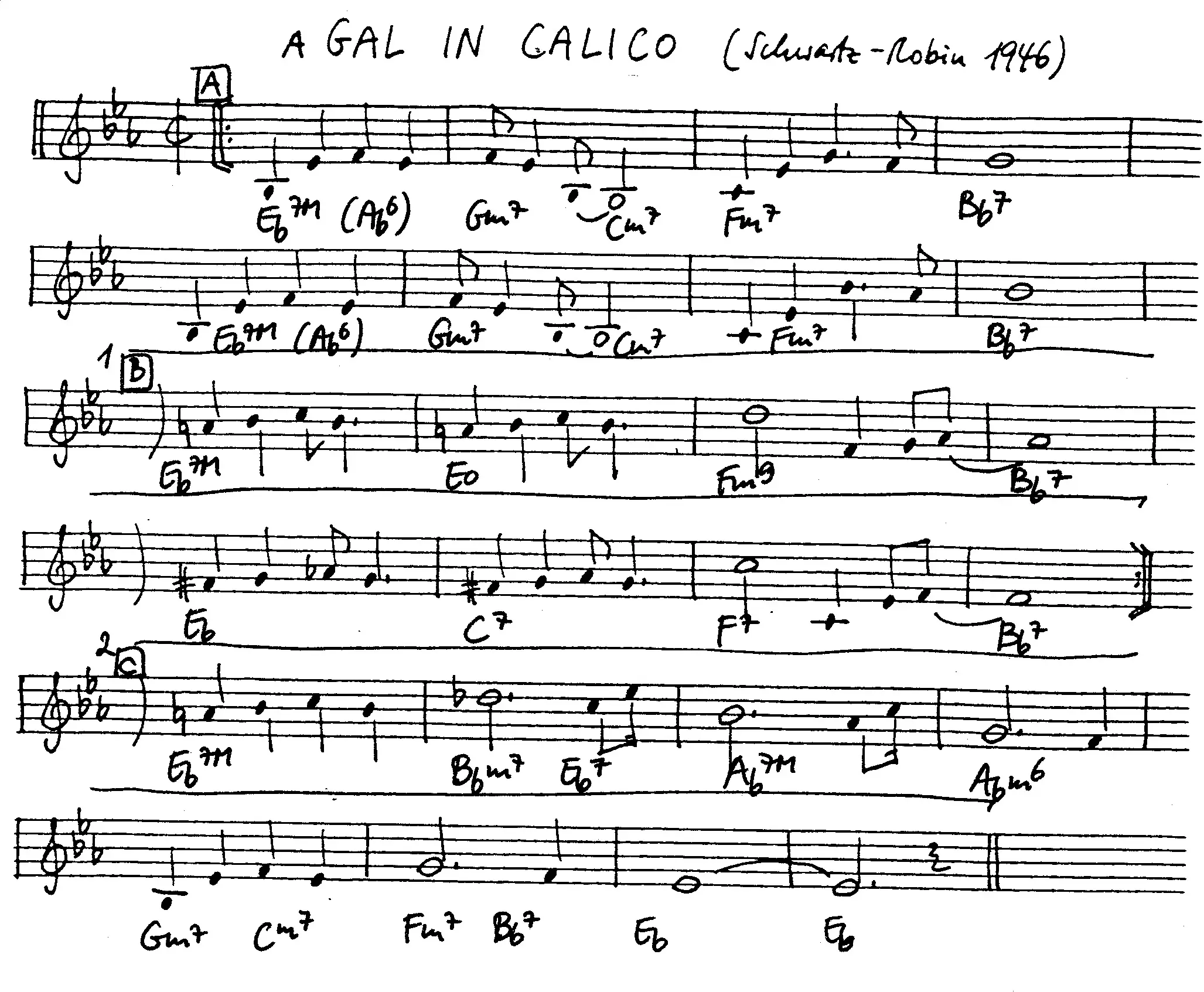 a gal in calico free jazz leadsheet - Courtesy of the Jungle Jazz Band